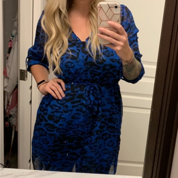 Sheer Blue and Black Animal Print Sheer Cardigan - Picture 2 of 7